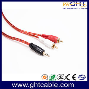 3.5mm - 2RCA Cable Red Transparent PVC Audio Cable